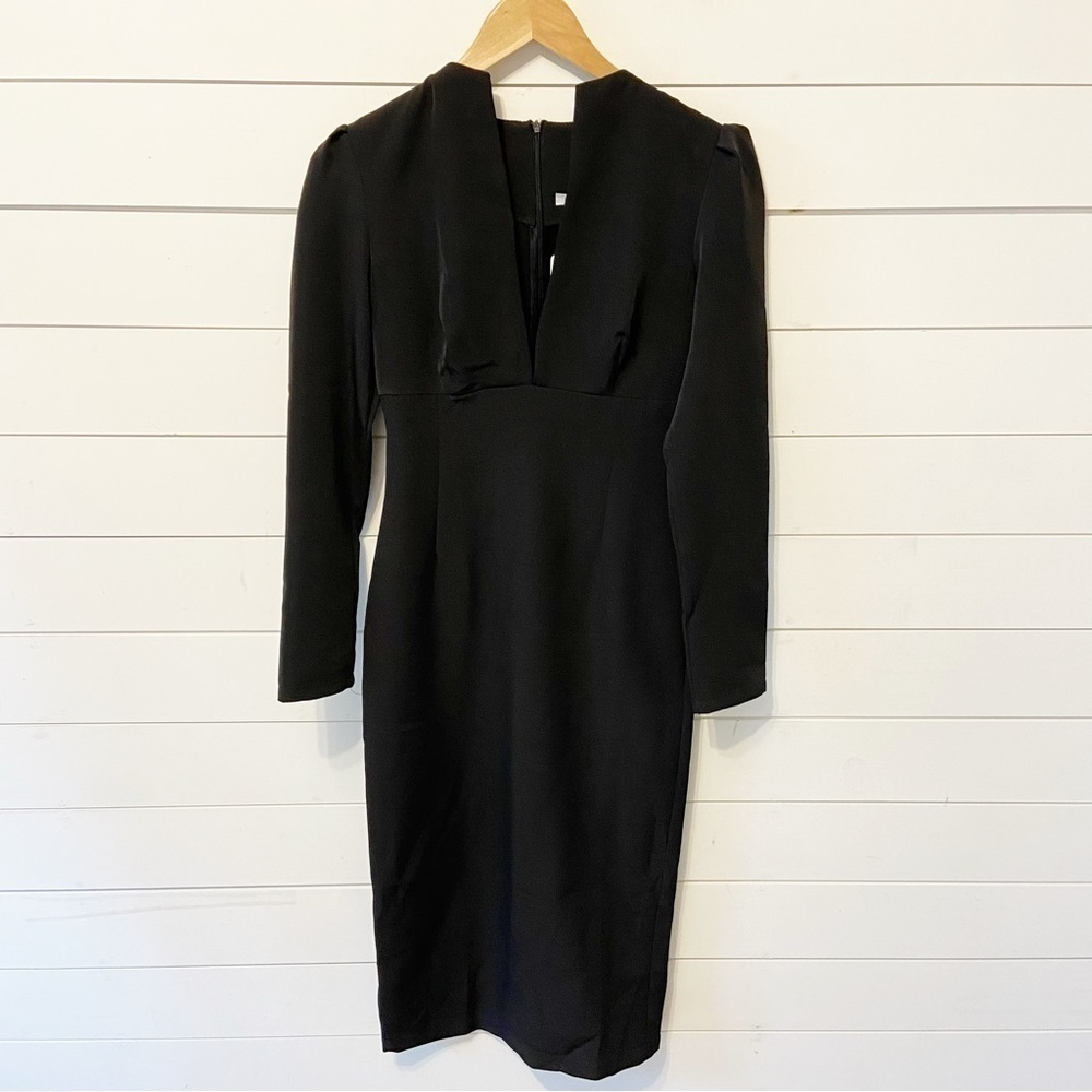 Nwts Elagia | Black Long Sleeve V-Neck Midi Dress Size Small — image 4 of 8